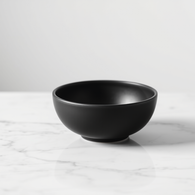 Black Ceramic Bowl on Marble Surface