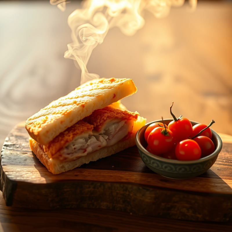 Steaming Sandwich with Cherry Tomatoes