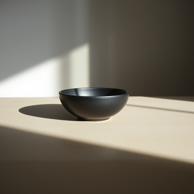 Black Bowl in Sunlit Room
