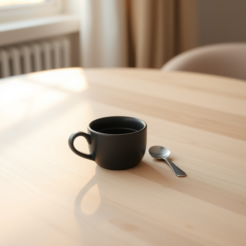 Black Coffee Mug on Wooden Table