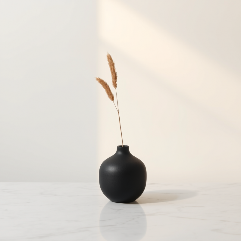 Black Vase with Dried Grass