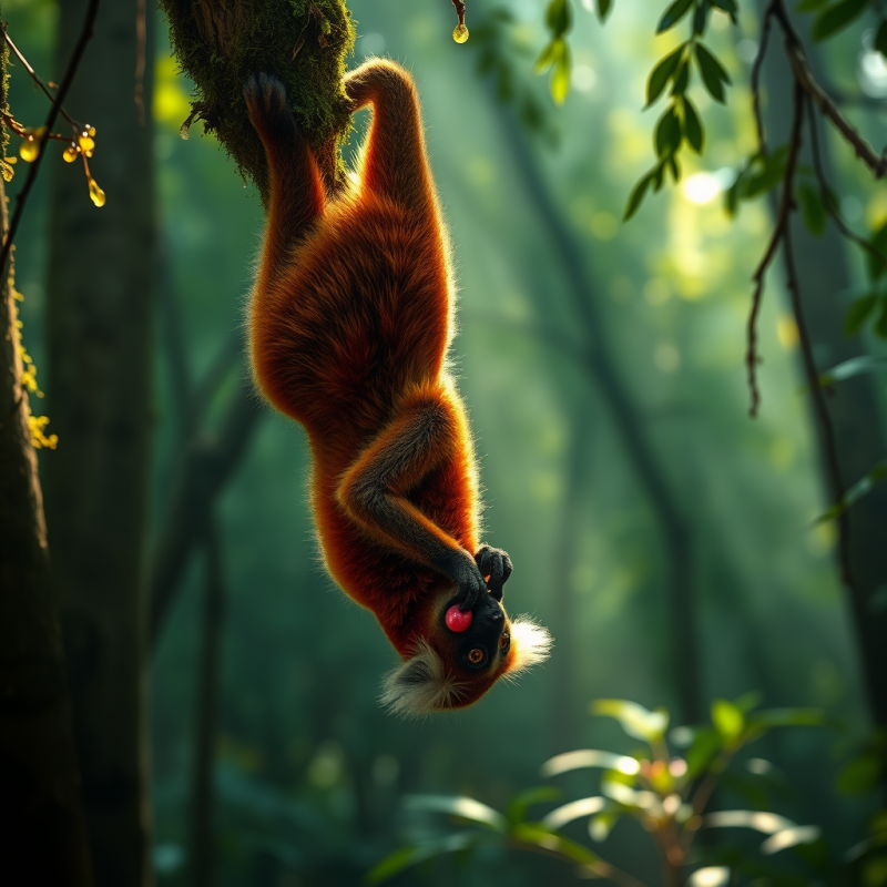 Red-furred Monkey in Green Forest