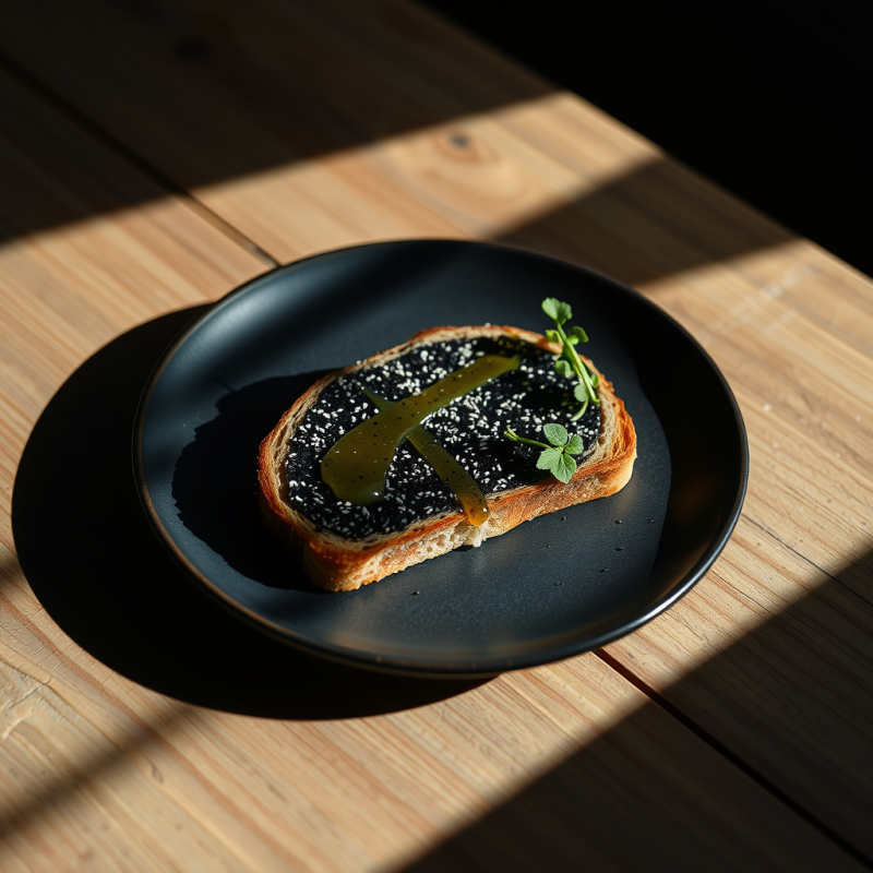 Black Caviar Toast on Matte Plate