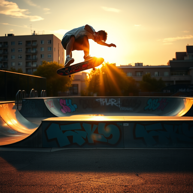 Skateboarder in Mid-air at Sunset