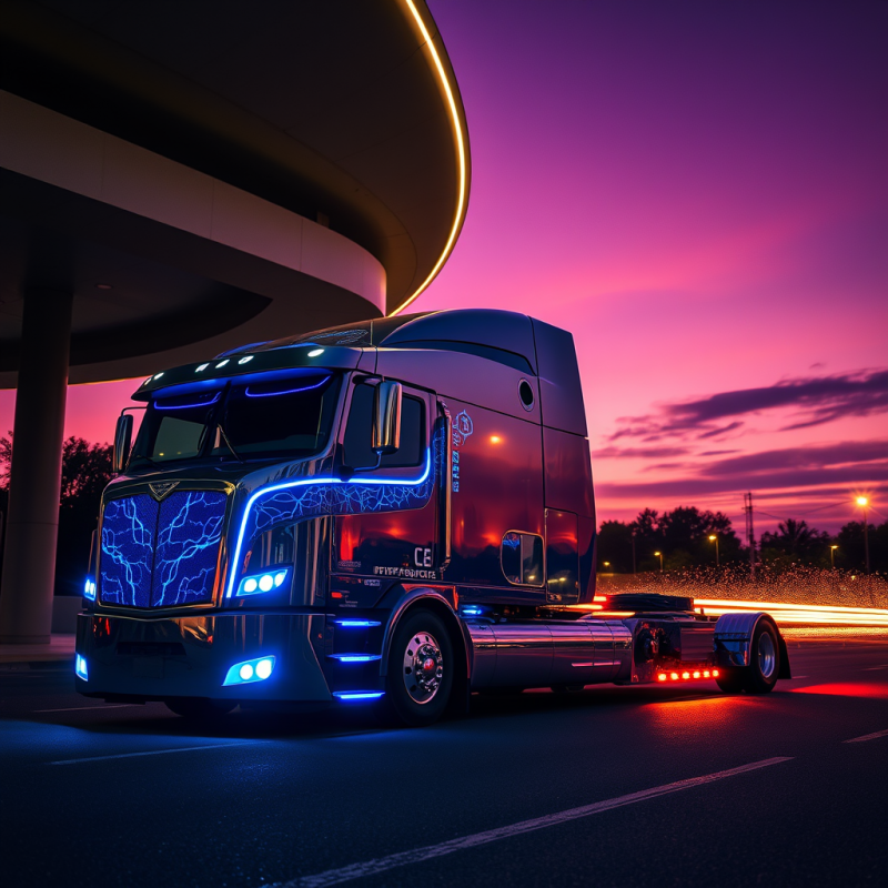 Futuristic Truck Under Neon Bridge