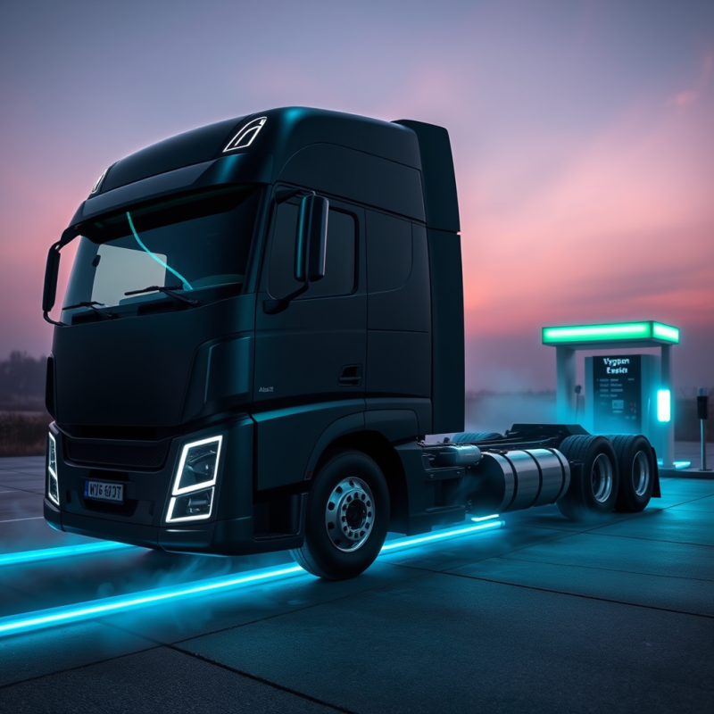 Black Truck Charging at Futuristic Station