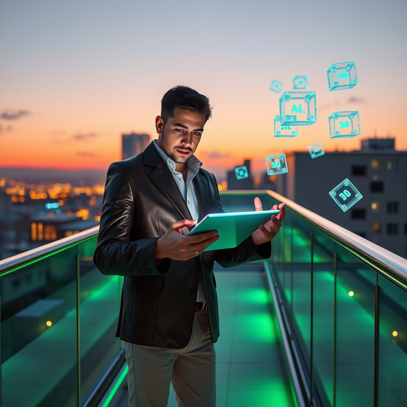 Businessman Using Holographic Tablet