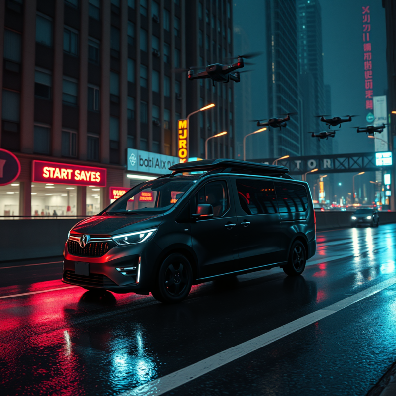 Autonomous Vehicle in Urban Nightscape