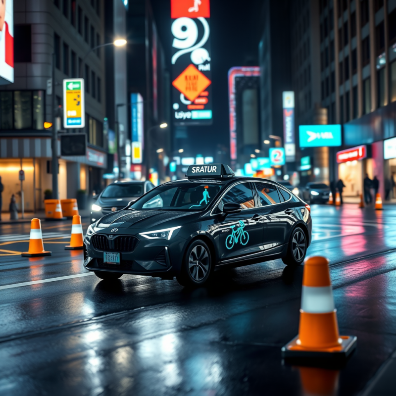Electric Car in Urban Night
