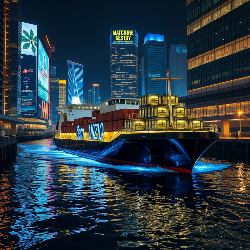 Cargo Ship in a City at Night