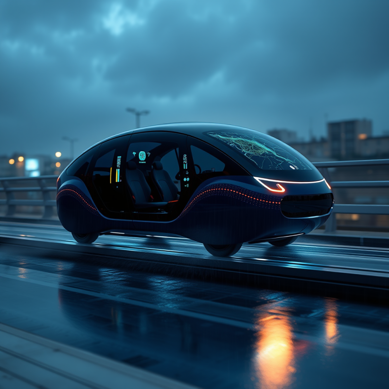Futuristic Car on Rainy Bridge