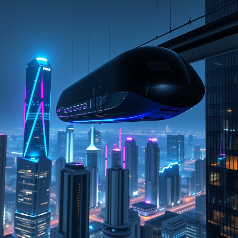 Futuristic Hovercraft Over Cityscape