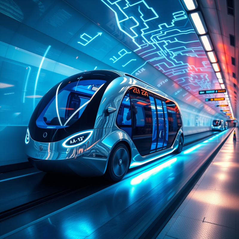 Futuristic Pod Transit in Neon Tunnel