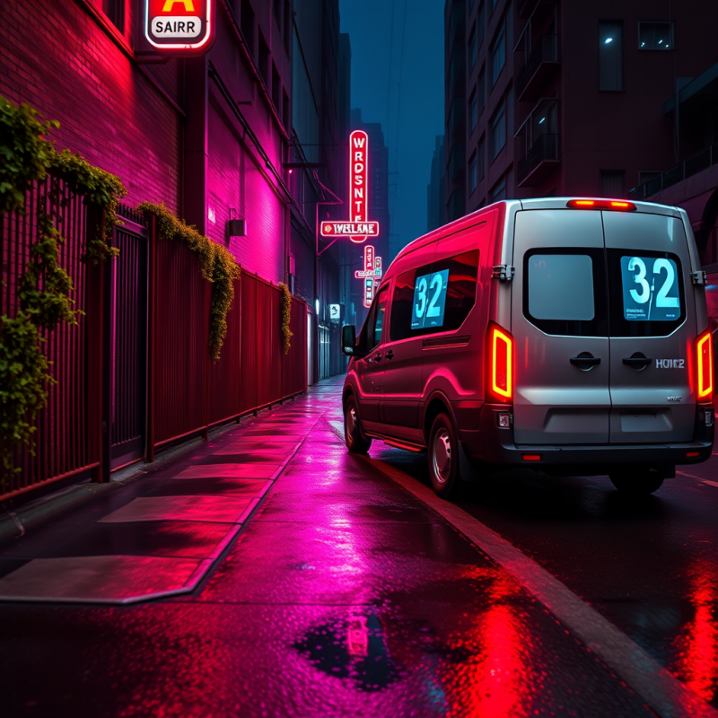 Neon Van on Wet Urban Alley