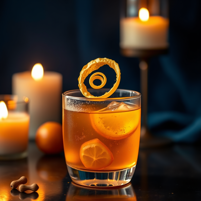 Cocktail with Citrus Garnish and Candles