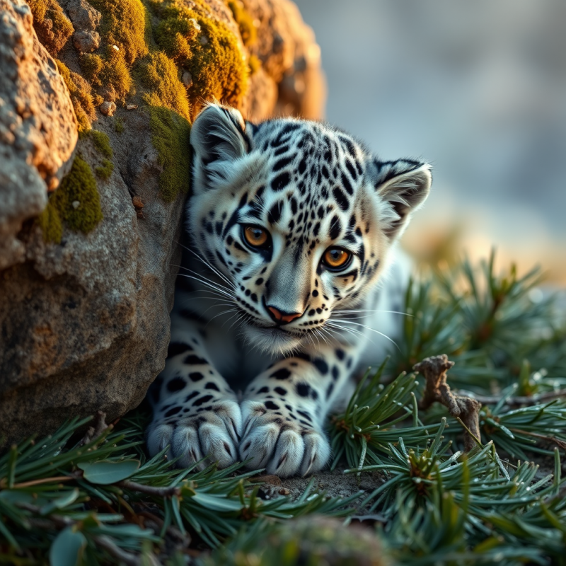 Snow Leopard Cubs in Winter Habitat