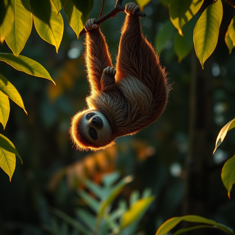 Sloth Hanging from Tree Branch