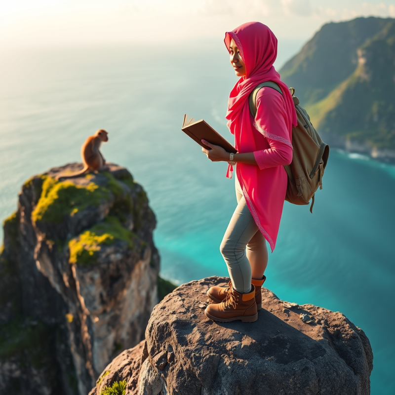 Woman Reading on Cliff