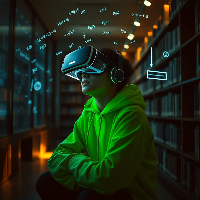 Student in Vr Headset in Library