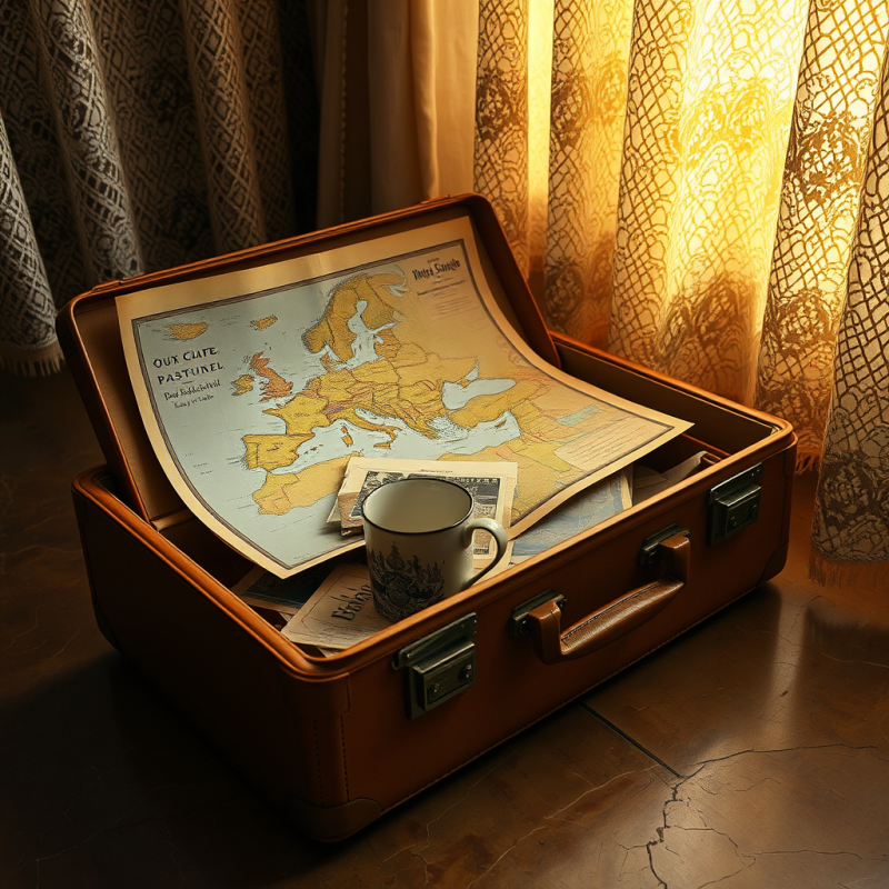 Vintage Suitcase with Map and Coffee