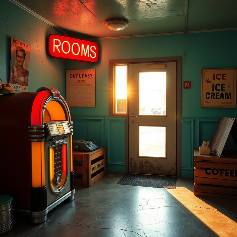 Vintage Jukebox in Retro Motel Lobby