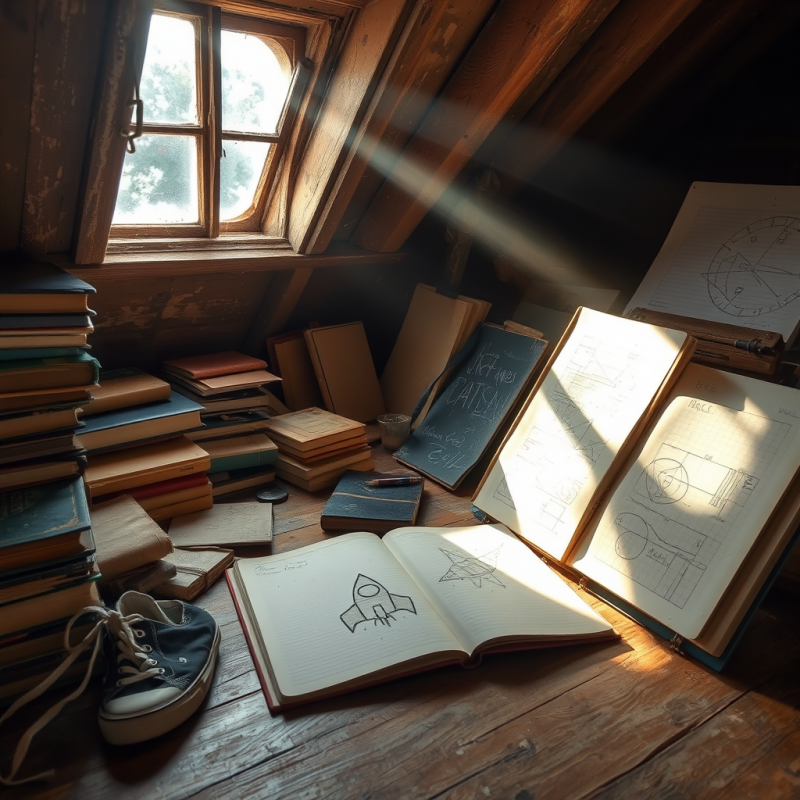 Sunlit Study Desk with Books and Sketches