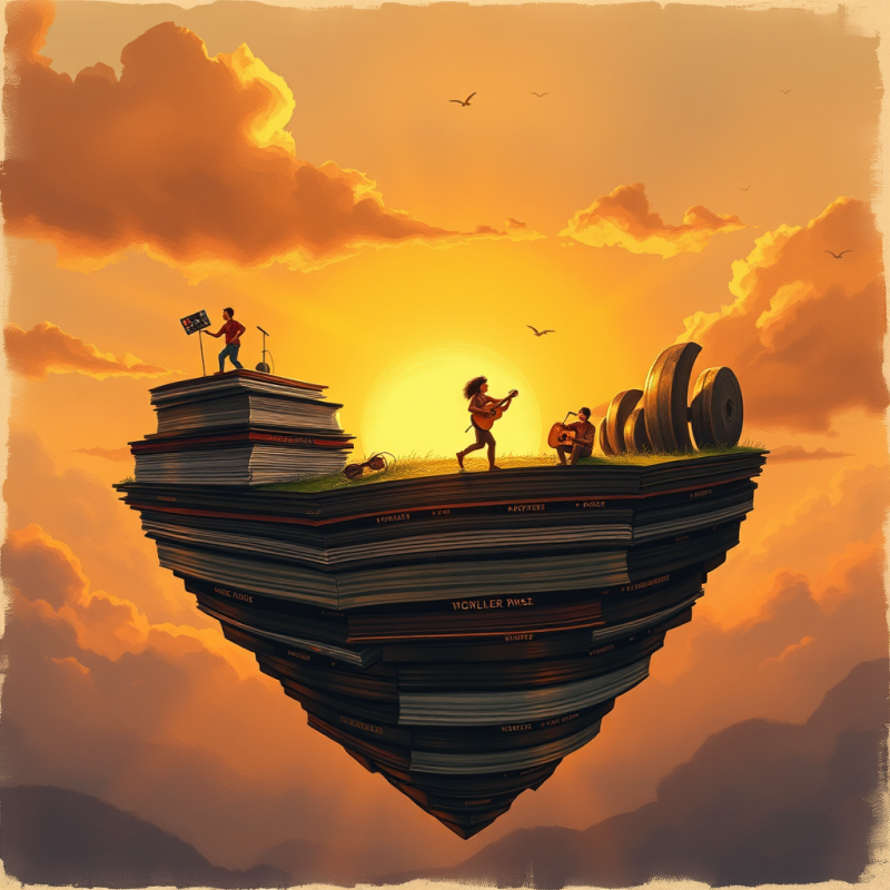 Floating Book Island with Musicians