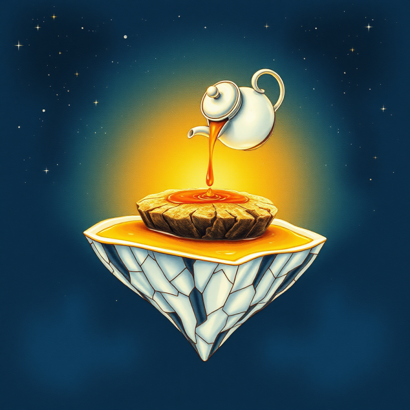 Teapot Pouring Tea on Floating Island