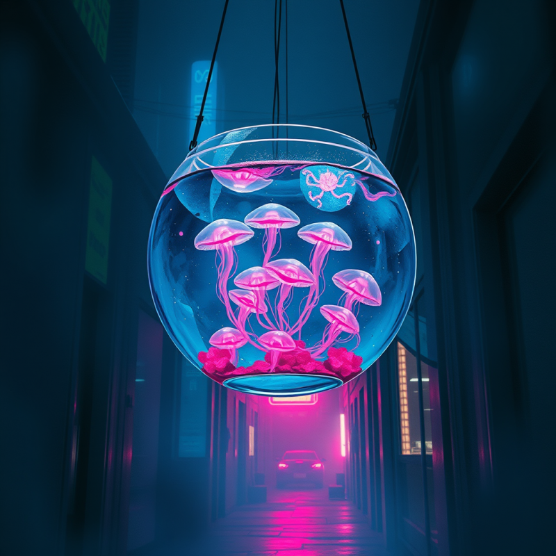 Glowing Jellyfish in Neon Tube