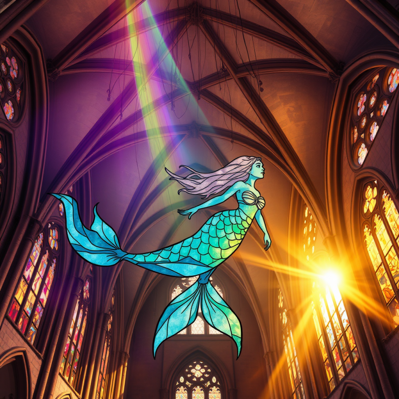 Mermaid Stained Glass in Cathedral