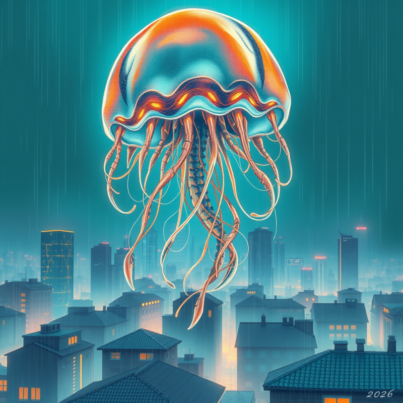 Jellyfish in a Futuristic Cityscape