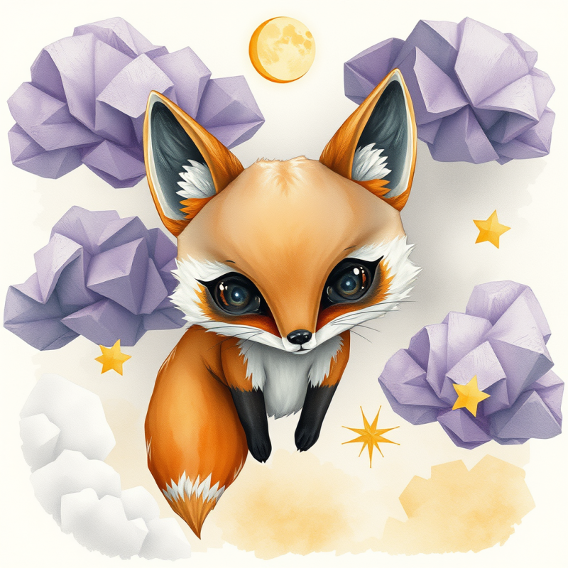 Cute Fox with Starry Background