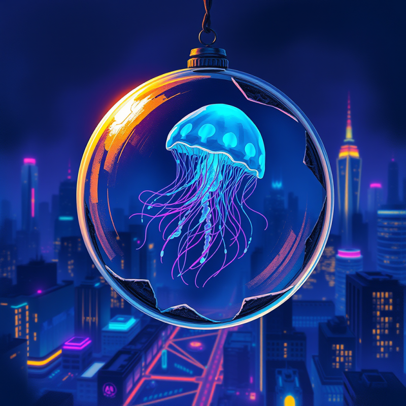 Glowing Jellyfish in Neon City Ornament