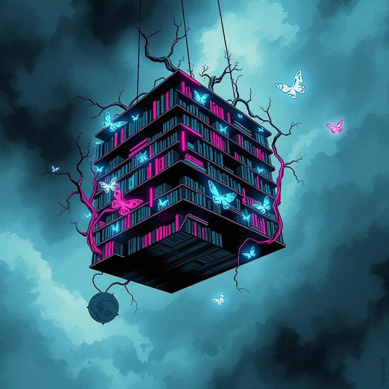 Floating Library of Neon Butterflies