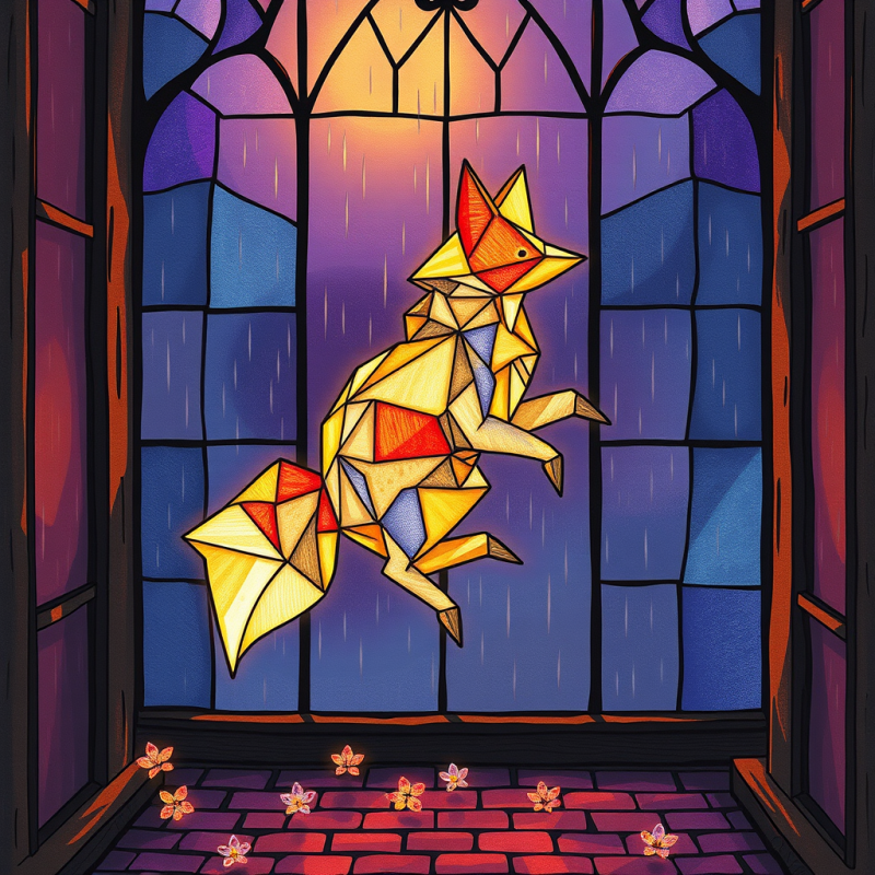 Geometric Fox in Rainy Window