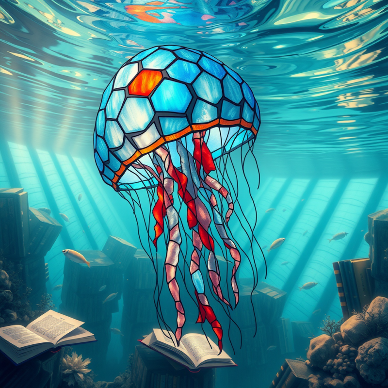 Stained Glass Jellyfish in Underwater Library