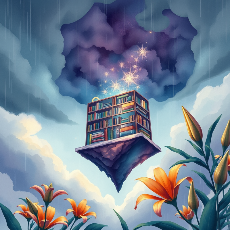 Floating Bookshelf with Sparkling Stars