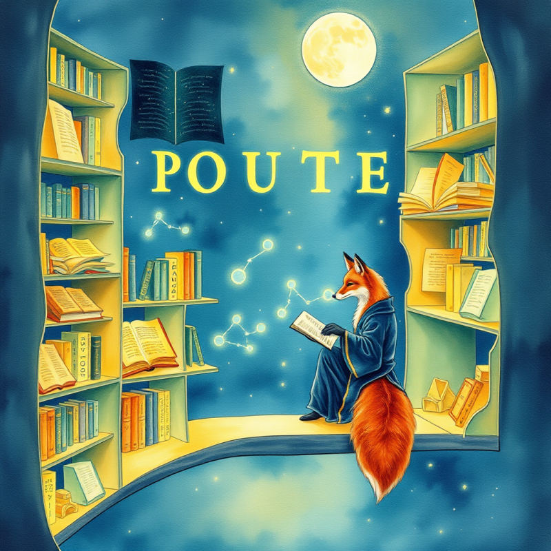 Enchanted Fox in a Moonlit Library