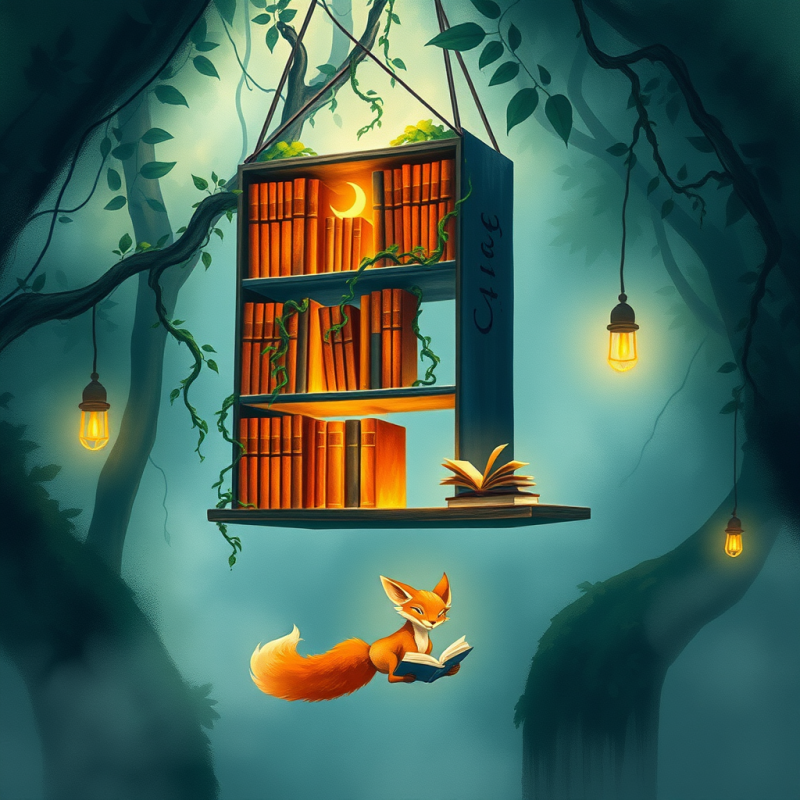 Fox Reading Book in Hanging Library