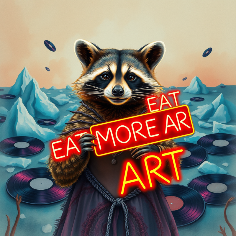 Raccoon Holding Neon Art Sign