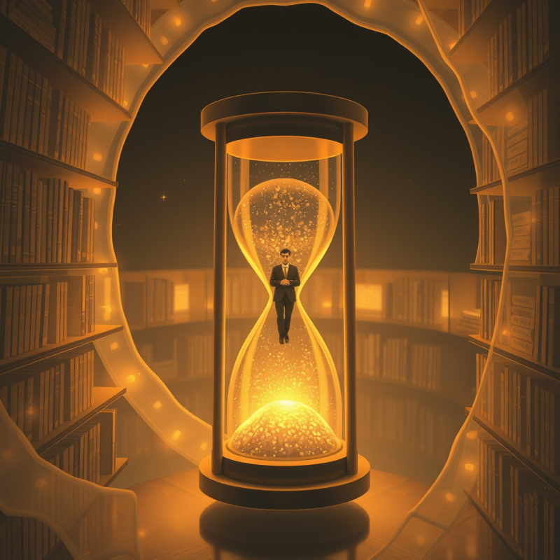 Man in Suit Inside Giant Hourglass