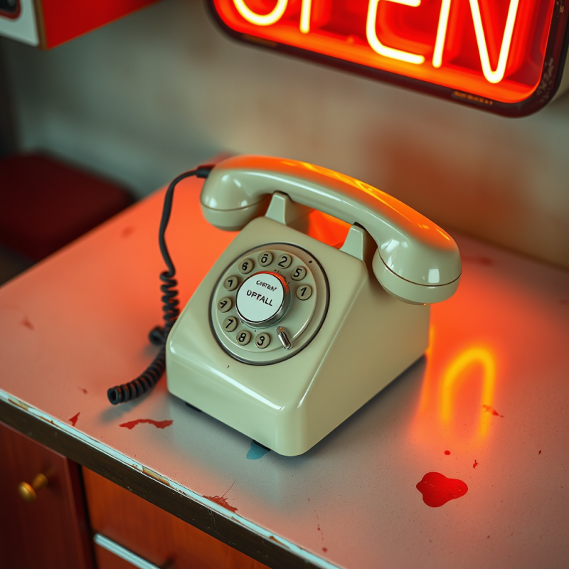 Vintage Phone Under Neon Sign