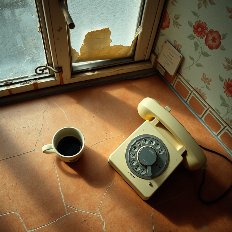 Vintage Phone and Coffee Cup on Floor