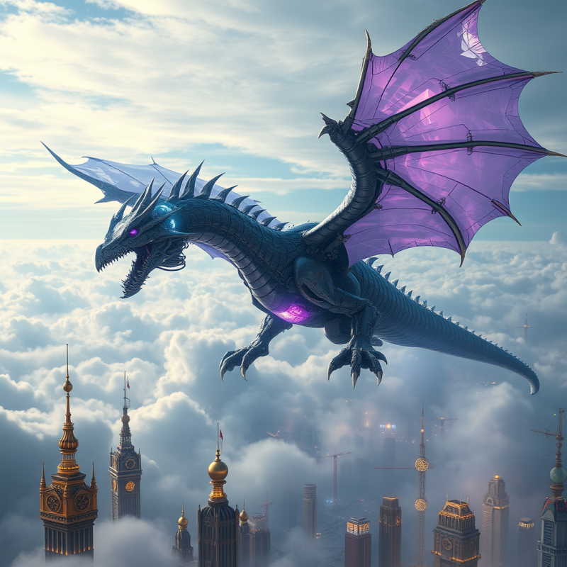 Majestic Dragon Soaring Over Cityscape