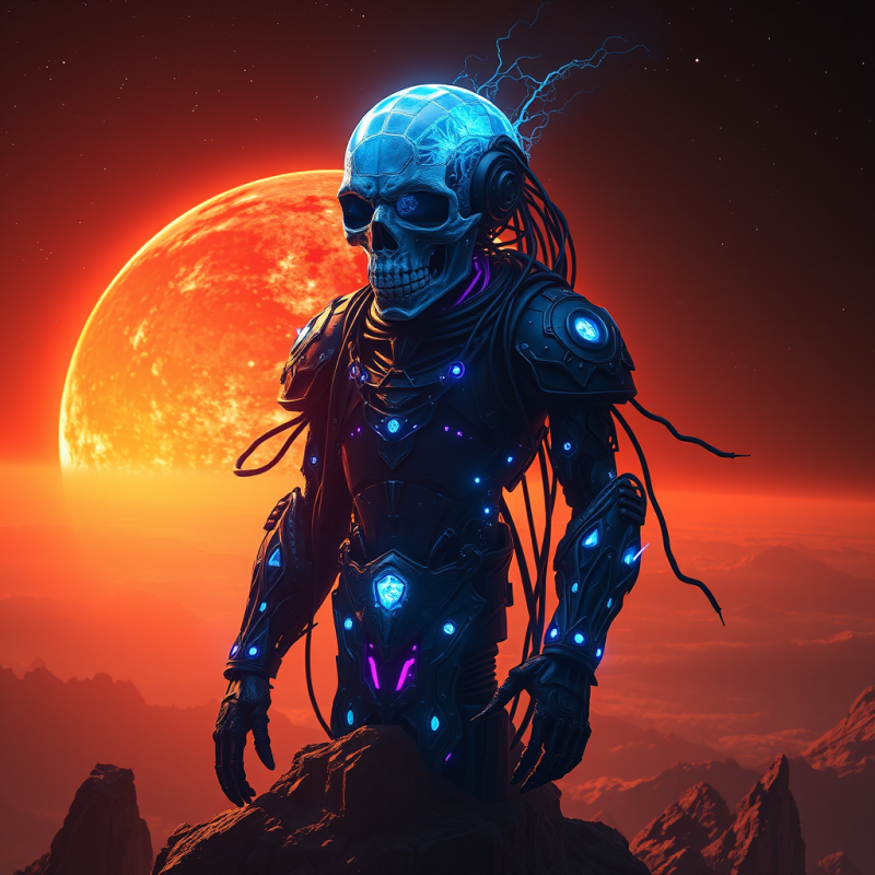 Cybernetic Skull Warrior on Alien Planet