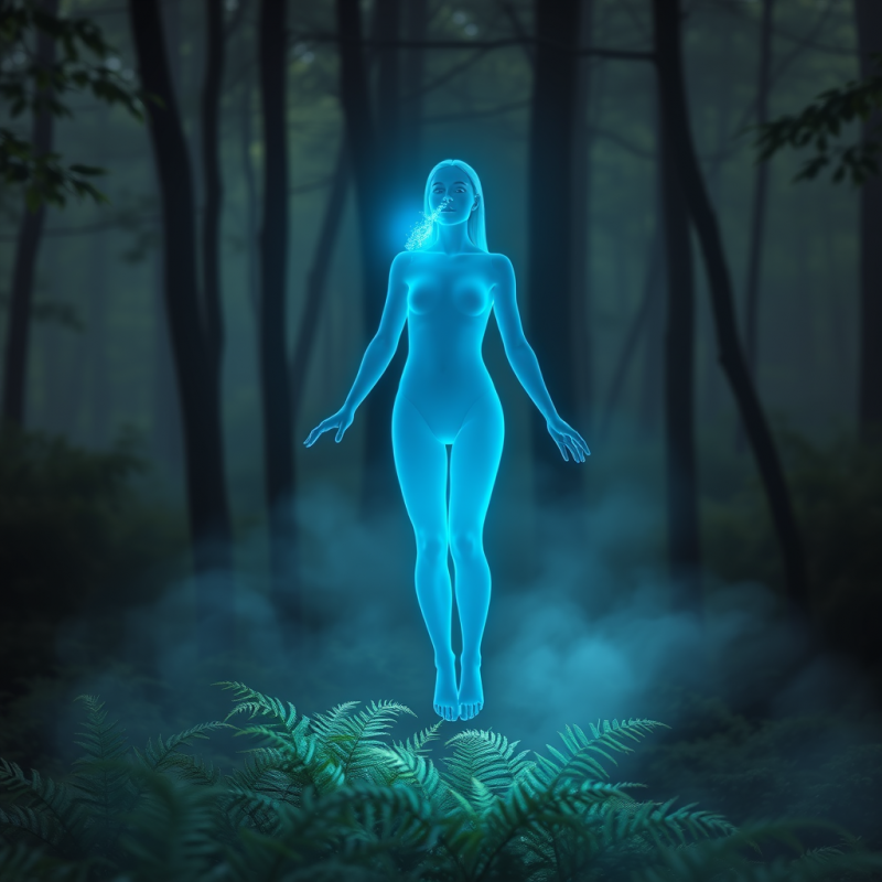 Glowing Blue Human in Forest