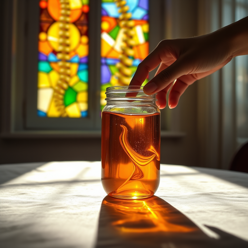 Hand Holding Honey Jar by Stained Glass