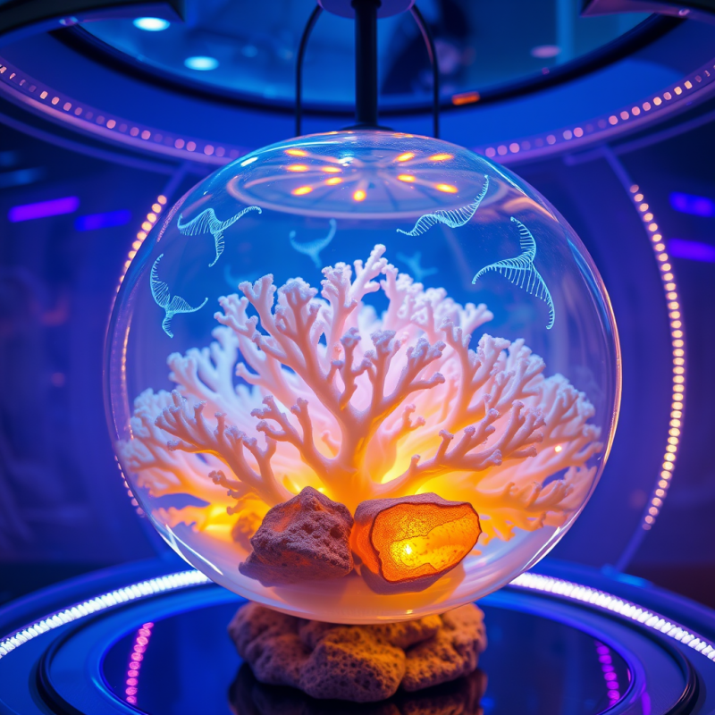 Glowing Coral in Futuristic Sphere