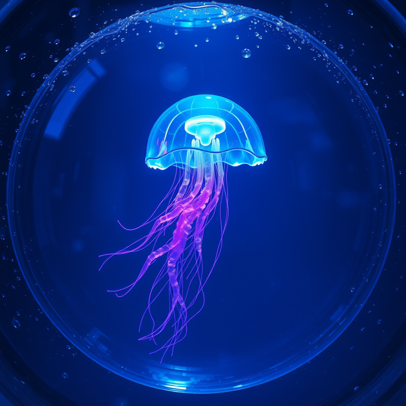 Glowing Jellyfish in a Blue Sphere