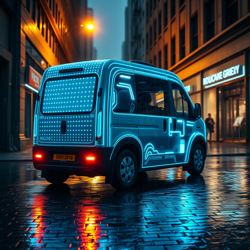 Futuristic Van with Neon Lights